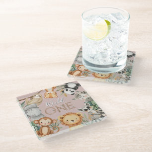Dessous-de-verre En Verre Pastel Tropical Wild One Jungle Safari Animaux