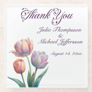 Dessous-de-verre En Verre Pastel Tulip Mariage Suite Typographie élégante