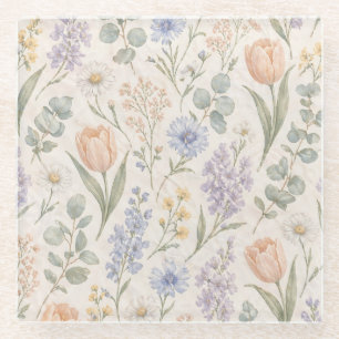 Dessous-de-verre En Verre Pastels Doux Tulipes Lilas Aquarelle Prairie de Pr