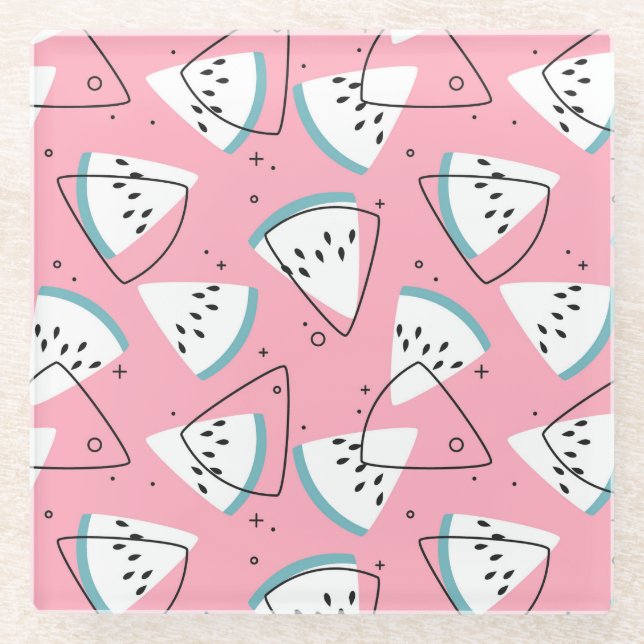 Dessous-de-verre En Verre Pastèques colorées d'aquarelle (Devant)