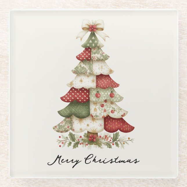 Dessous-de-verre En Verre Patchwork Christmas Tree (Devant)