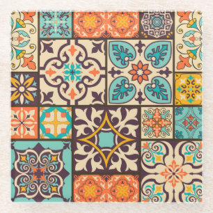 Dessous-de-verre En Verre Patchwork coloré Islam Motifs Carrelage