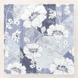 Dessous-de-verre En Verre Patchwork de fleur de denim, motif sans soudure.