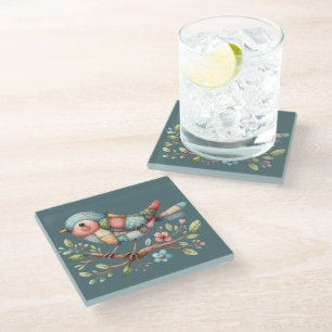 Dessous-de-verre En Verre Patchwork Songbird on Blooming Branch