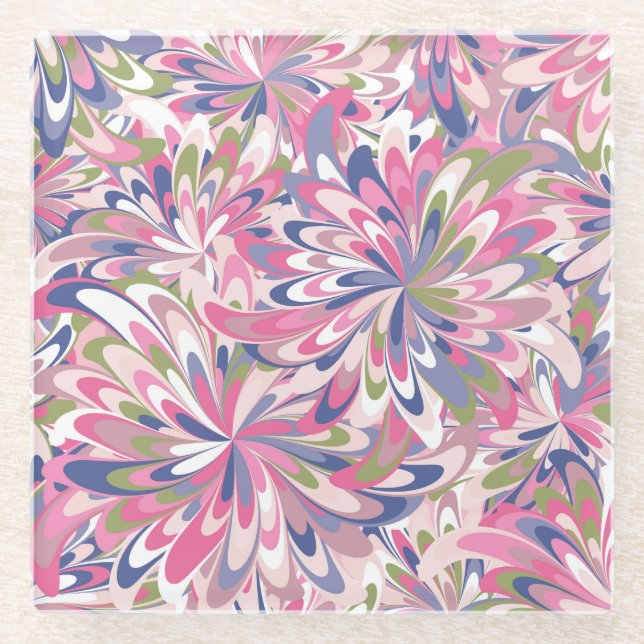 Dessous-de-verre En Verre Pattern with fancy pink flowers (Devant)