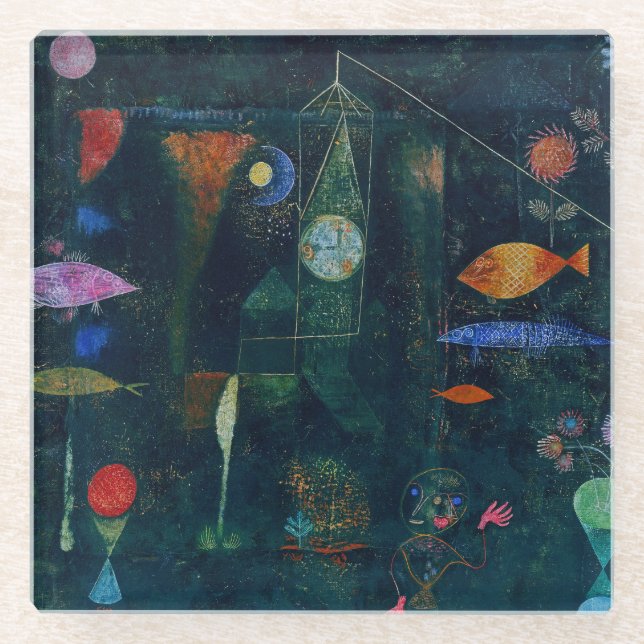Dessous-de-verre En Verre Paul Klee Fish Magic Peinture Abstraite Art graphi (Devant)