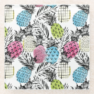 Dessous-de-verre En Verre Paumes de grunge d'ananas