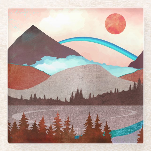 Dessous-de-verre En Verre Paysage Blue Rainbow (Devant)