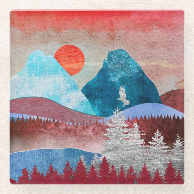 Dessous-de-verre En Verre Paysage de l'aigle d'argent (Devant)