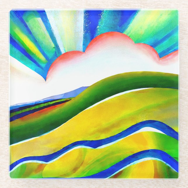 Dessous-de-verre En Verre Paysage de Sunburst Rainbow (Devant)