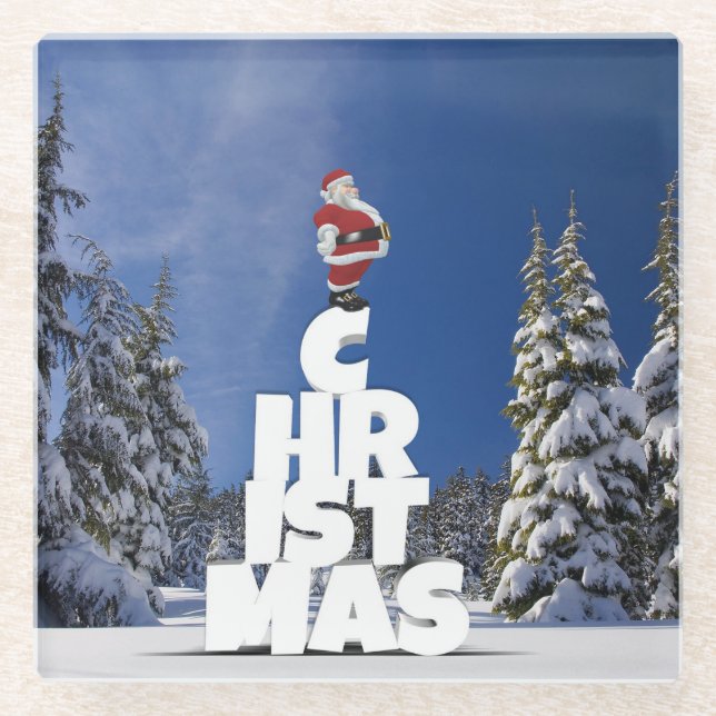 Dessous-de-verre En Verre Paysage d'hiver de Noël (Devant)