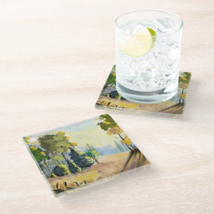 Dessous-de-verre En Verre Paysage nature et sous bois en fôret, déco murale.