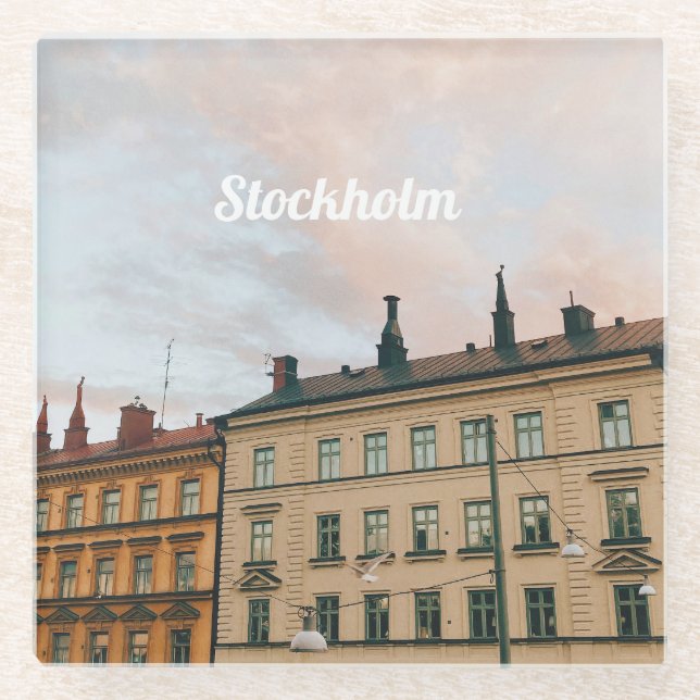 Dessous-de-verre En Verre Paysage urbain de Södermalm à Stockholm (Devant)
