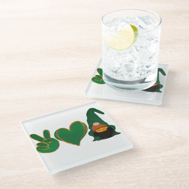 Dessous-de-verre En Verre Peace Love Gnome | Sublimation de la Saint Patrick (Incliné)