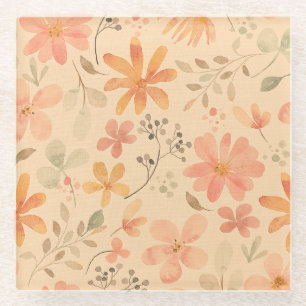 Dessous-de-verre En Verre Peachy—motif floral rose doré