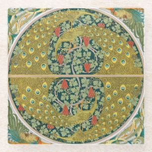 Dessous-de-verre En Verre Peacock Art Nouveau Style rond design complexe