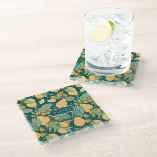 Dessous-de-verre En Verre Pear Floral coloré Motif personnalisé