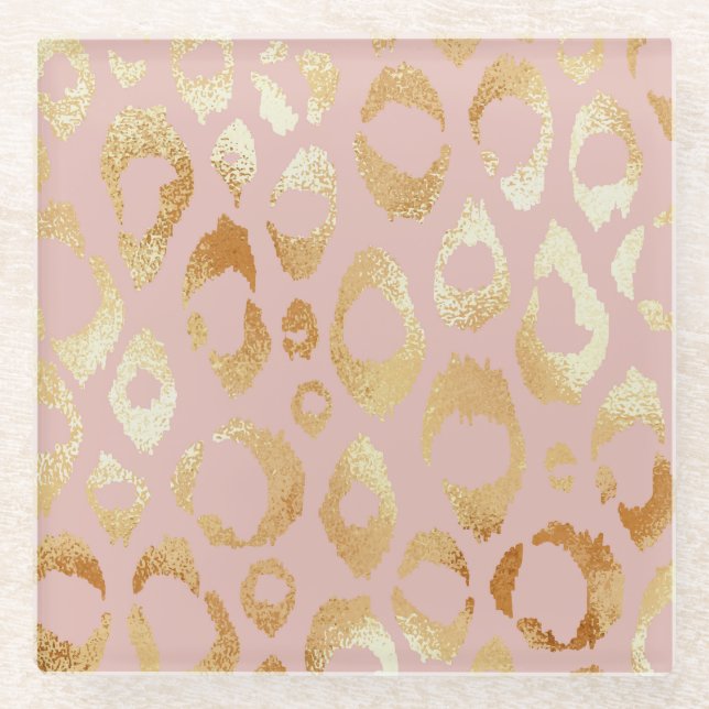 Dessous-de-verre En Verre Peau léopard, texture or rose (Devant)