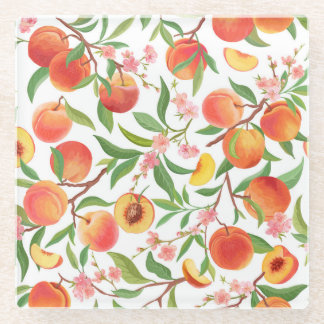 Dessous-de-verre En Verre Pêcher le Motif Vintage de fruits tropicaux.