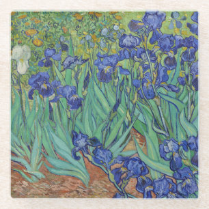 Dessous-de-verre En Verre Peinture à l'huile florale Irises bleues célèbres
