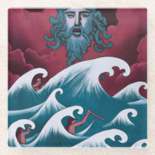Dessous-de-verre En Verre Peinture à l'huile Neptune cramoisie