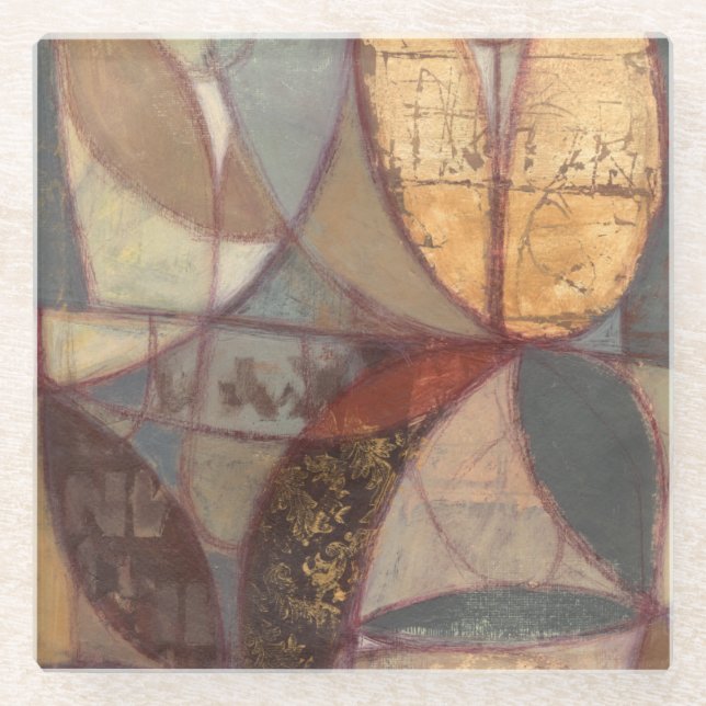 Dessous-de-verre En Verre Peinture Abstraite de feuilles florales par Norman (Devant)