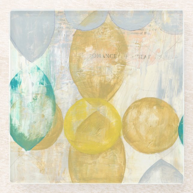 Dessous-de-verre En Verre Peinture Abstraite moderne sur papier journal (Devant)