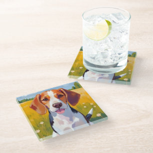 Dessous-de-verre En Verre Peinture aquarelle d'animal de compagnie chien Bea