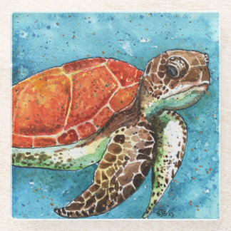 Dessous-de-verre En Verre Peinture aquarelle - dessous de verre de tortue de