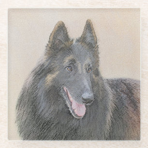 Dessous-de-verre En Verre Peinture belge Tervuren - Cute Original Chien Art