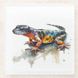 Dessous-de-verre En Verre Peinture couleur eau d'une salamandre colorée