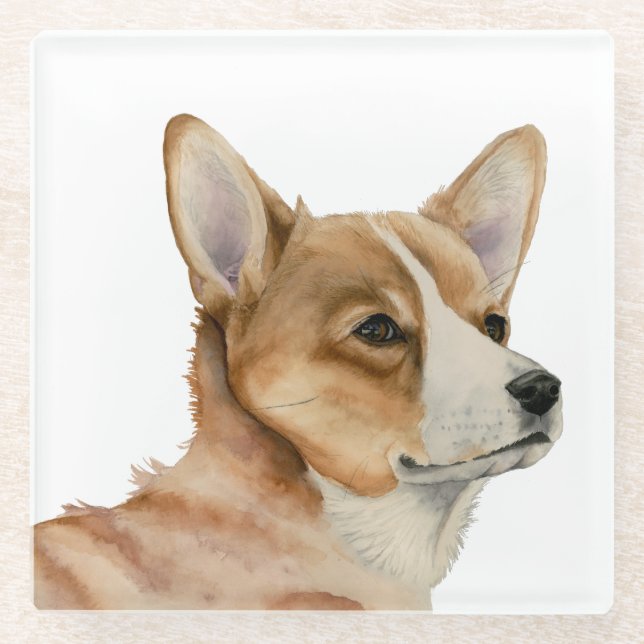 Dessous-de-verre En Verre Peinture d'aquarelle de corgi de Gallois (Devant)