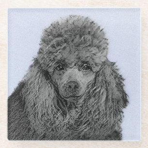 Dessous-de-verre En Verre Peinture de Caniche Jouet Miniature Noir Œuvre Ori