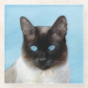 Dessous-de-verre En Verre Peinture de chat siamois - Art de chat original mi