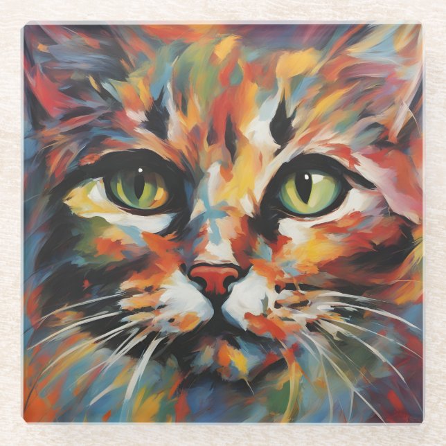 Dessous-de-verre En Verre Peinture de chats (Devant)