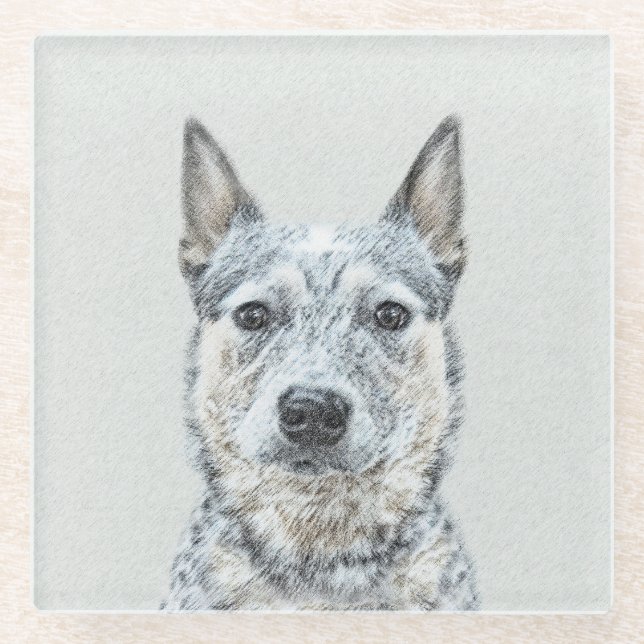 Dessous-de-verre En Verre Peinture de chien de bétail australien - Beau art  (Devant)