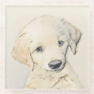 Dessous-de-verre En Verre Peinture de chiot d'or Retriever - Art de chien or