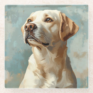 DESSOUS-DE-VERRE EN VERRE PEINTURE DE JAUNE LABRADOR RETRIEVER CHIEN