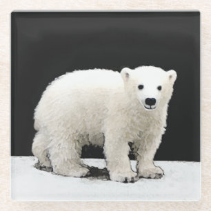 Dessous-de-verre En Verre Peinture de l'ours polaire - Art original de la fa