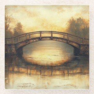 Dessous-de-verre En Verre Peinture de pont vintage sur la rivière Campagne
