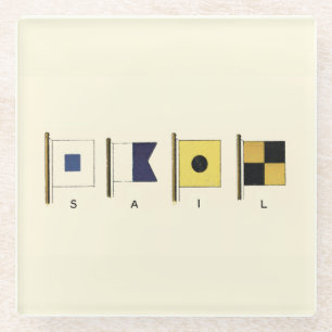 Dessous-de-verre En Verre Peinture de quatre drapeaux avec voile écrite sous