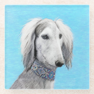 Dessous-de-verre En Verre Peinture de Saluki (Argent) - Joli art original de