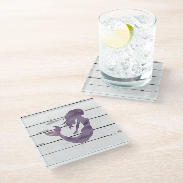 Dessous-de-verre En Verre Peinture de sirène violet Dessous de verre en verr (Incliné)