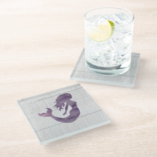 Dessous-de-verre En Verre Peinture de sirène violet Dessous de verre en verr (Incliné)