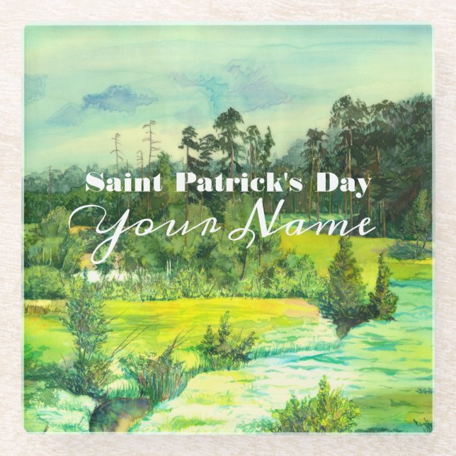 Dessous-de-verre En Verre peinture de vallée verte Aquarelle (Devant)