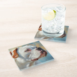 DESSOUS-DE-VERRE EN VERRE PEINTURE D'UN BEAU CHIEN BOULEDOGUE AMÉRICAIN
