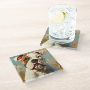 DESSOUS-DE-VERRE EN VERRE PEINTURE D'UN BEAU CHIEN BOULEDOGUE AMÉRICAIN