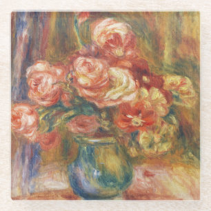 Dessous-de-verre En Verre Peinture élégante de roses Renoir dans le style Sh