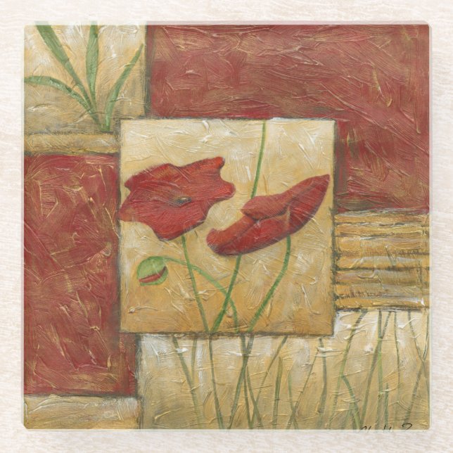 Dessous-de-verre En Verre Peinture florale avec traits de pinceau visibles (Devant)