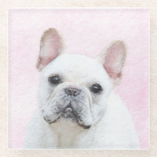 Dessous-de-verre En Verre Peinture française de Bulldog (Crème/Blanc) - Art